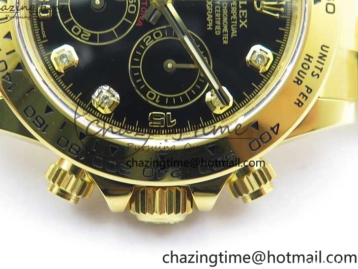 AAA Replica Watches and Daytona Noob YG Bracelet BestValue 904L SA Black Crystal Case Dial YG Best 1:1 2630 116508 Edition 0109